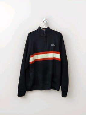 Kappa Sweater Men's XL Navy Red White Quarterzip Mockneck Striped European